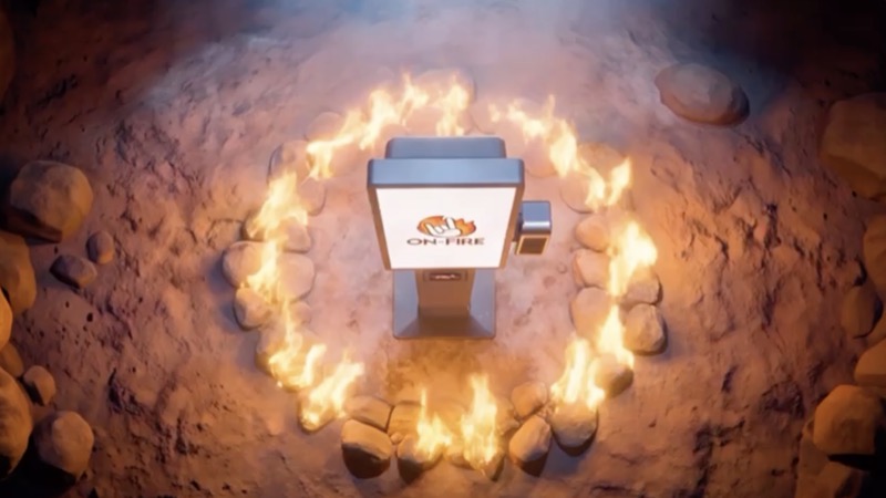 Un tótem OnFire dentro de un anillo de fuego